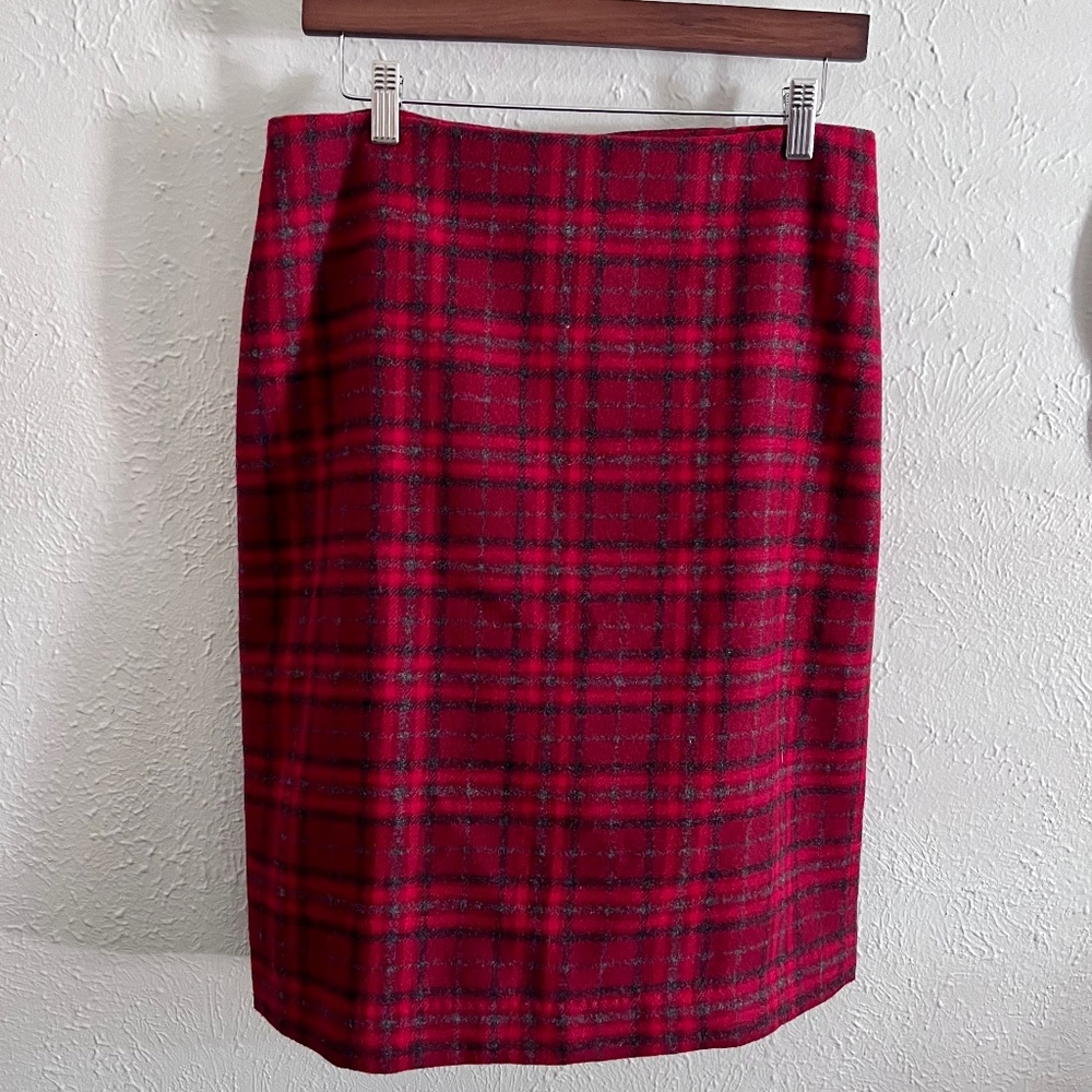 Talbots Red Plaid Wool Blend Pencil Skirt Women's 8